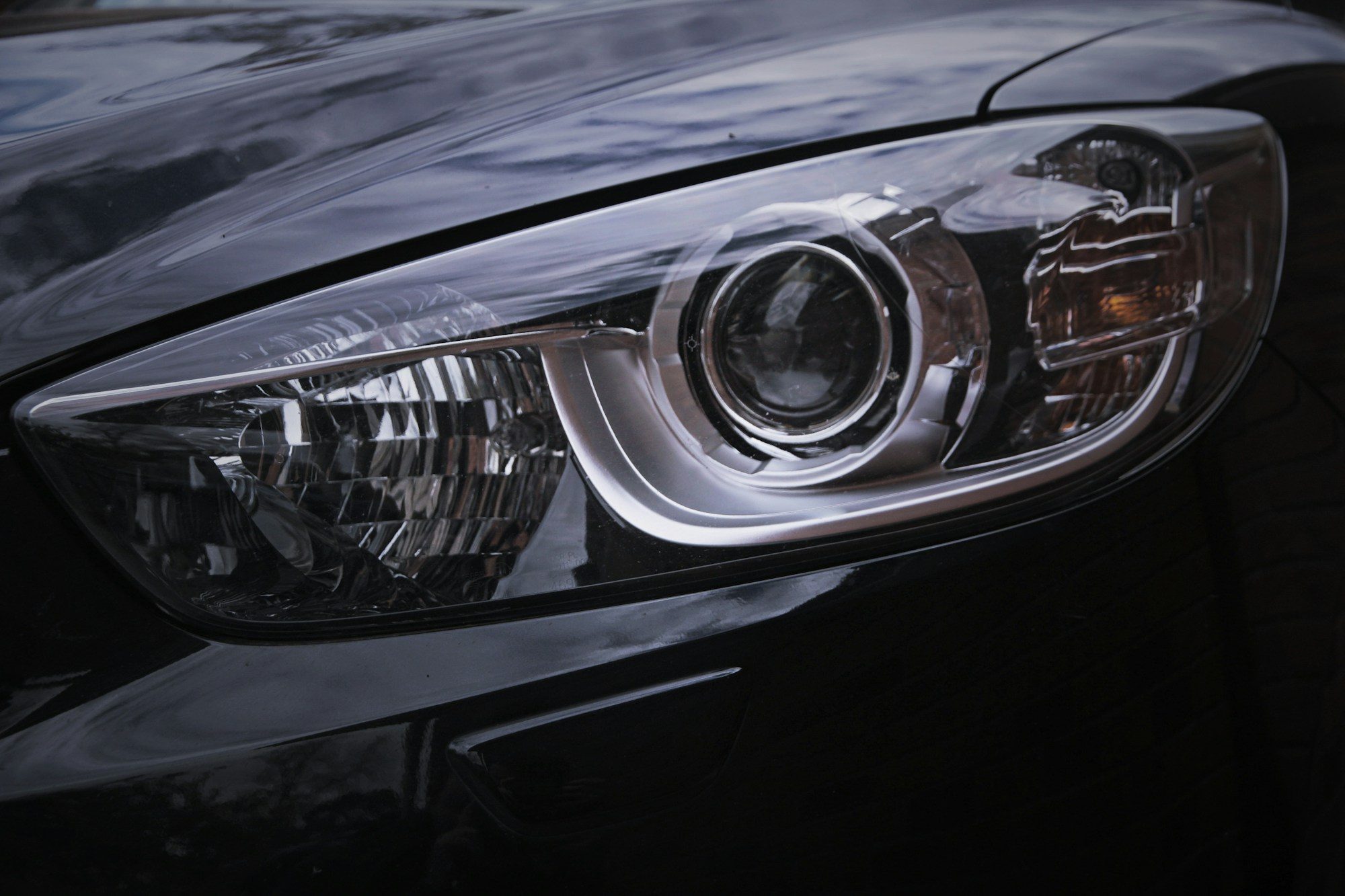 Close-up of a car headlamp